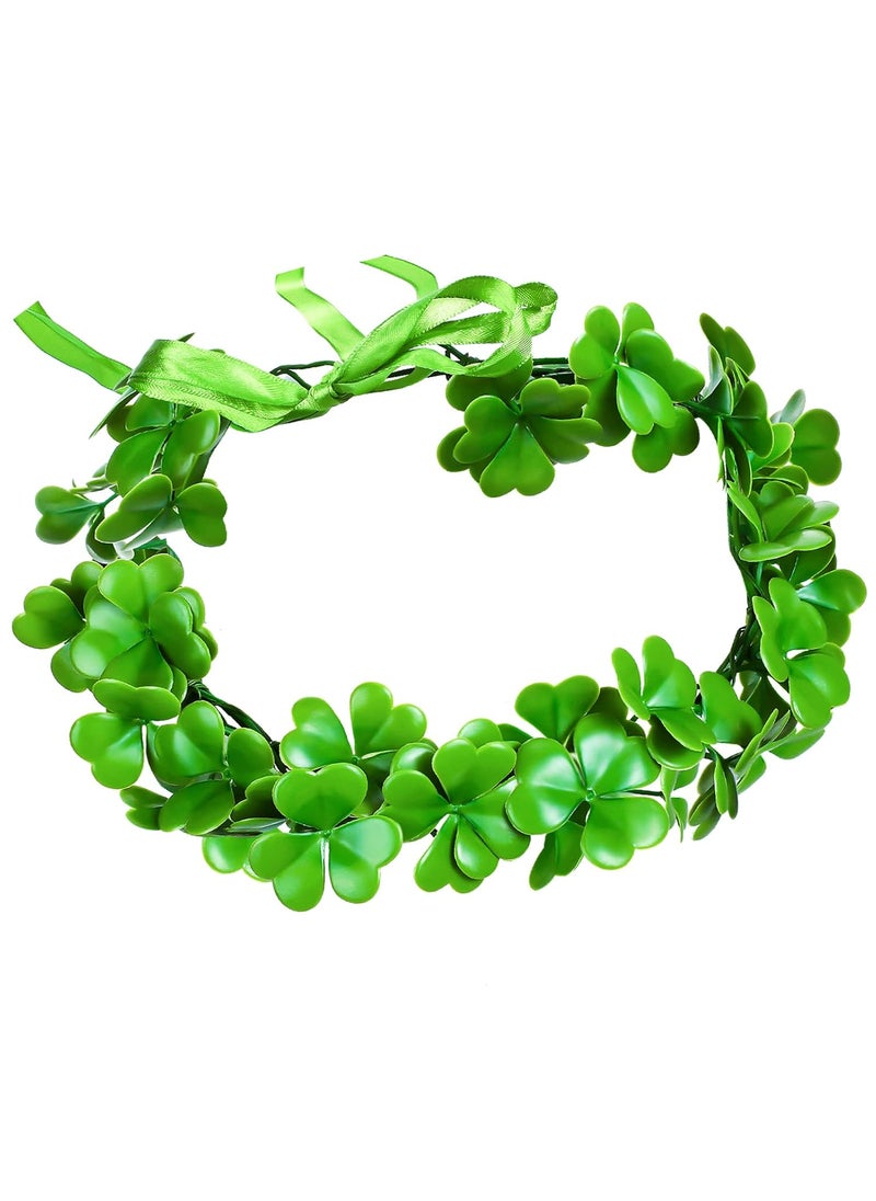 Waydress 2 Pieces St. Patrick's Day Irish Shamrock Headbands Flower Crown Clover Headband St. Patrick's Day Accessories Green Garland Clover Garland Party Accessories Fairy Accessories for Women Men and Girls 
