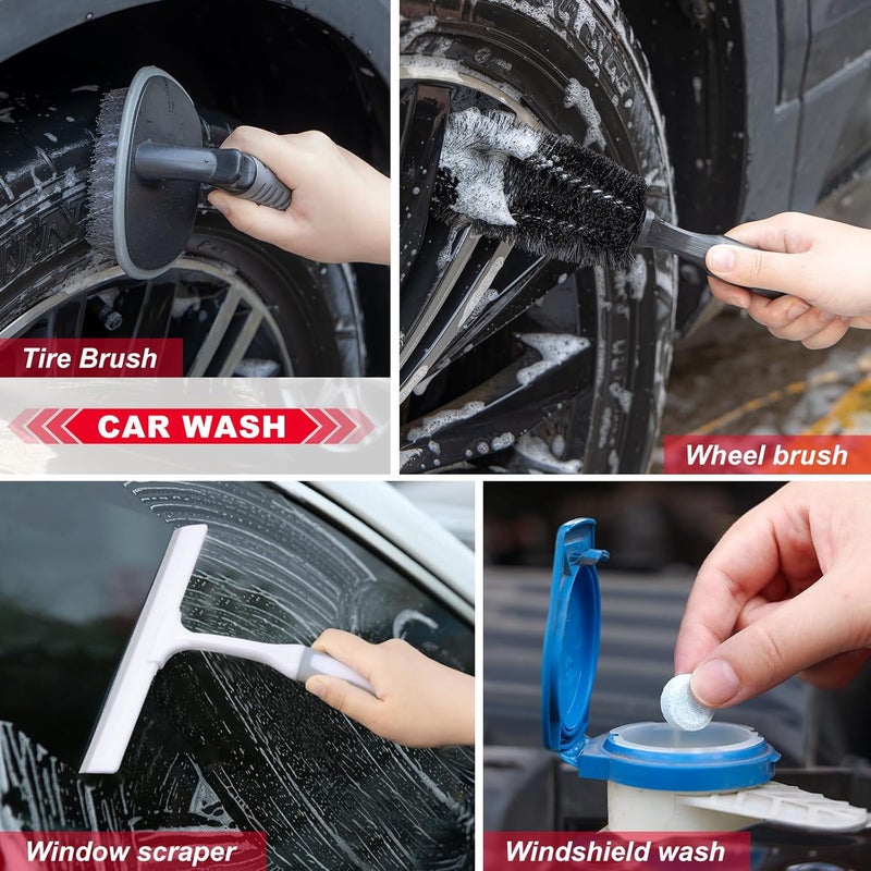 GPUSFAK 26Pcs Car Wash Cleaning Kit with Foam Gun Sprayer Detailing Brushes Window Water Scraper Tire Brush Towels Complete Interior Exterior Detailing Set for Car - Image 4