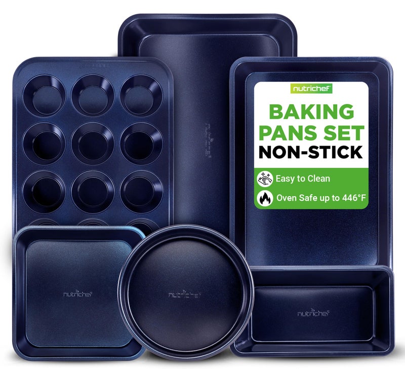NutriChef 6-Piece Nonstick Baking Pans - Carbon Steel Non toxic Bakeware set with Cookie Sheets, Muffin, Loaf, Round & Square Pan - Restaurant Quality Baking Tray, Easy Clean, Dishwasher & Oven Safe - Image 5
