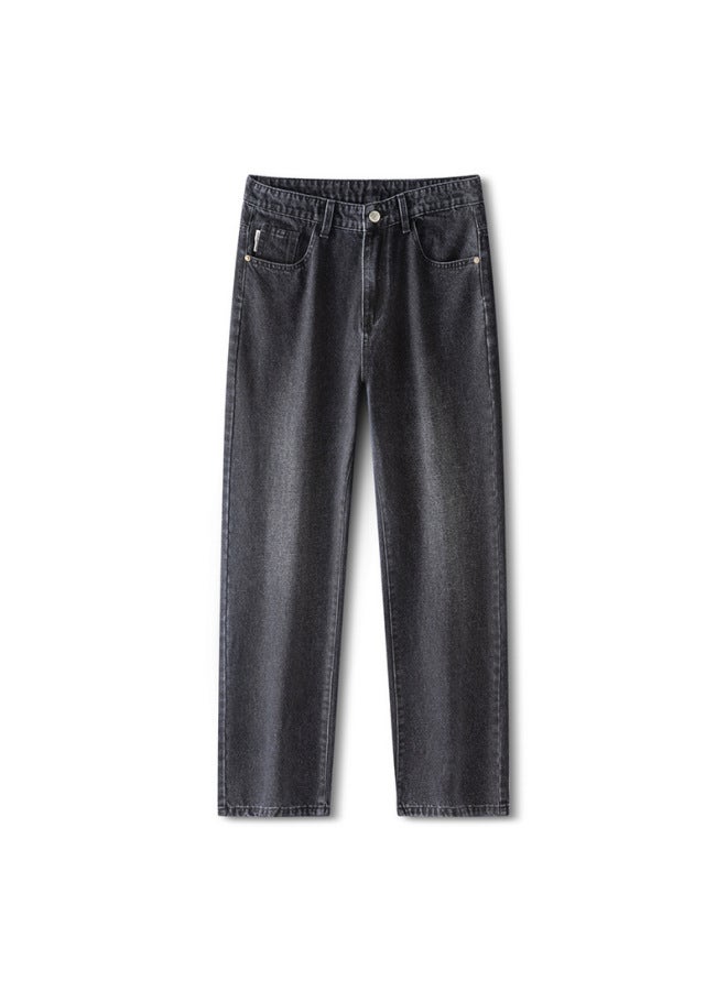 Men's Clothing Fleece-lined Thickened Label Jeans Men's Autumn And Winter New Loose Straight-leg Versatile Wide-leg Long Pants