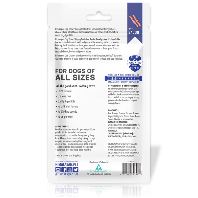 Himalayan Dog Chew Happy Teeth Yak Cheese, Soft Dog Chews, 100% Natural Soft Density Dental Treats, Gluten Free, Safe Treats for Oral Health, Lactose & Grain Free, Protein Rich, Bacon, 2 Count - Image 4