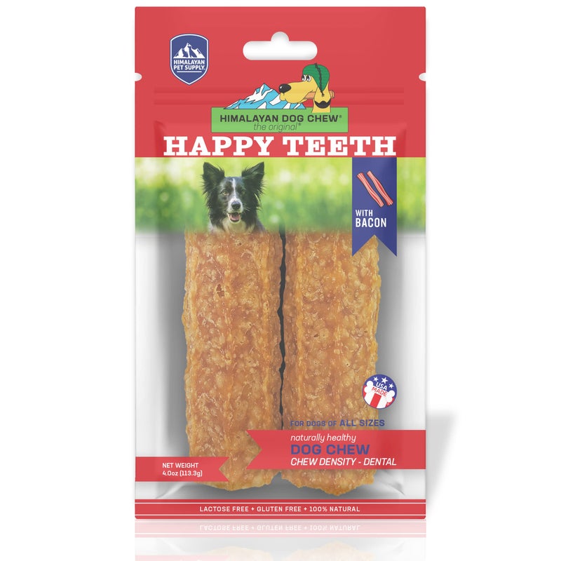 Himalayan Dog Chew Happy Teeth Yak Cheese, Soft Dog Chews, 100% Natural Soft Density Dental Treats, Gluten Free, Safe Treats for Oral Health, Lactose & Grain Free, Protein Rich, Bacon, 2 Count - Image 1