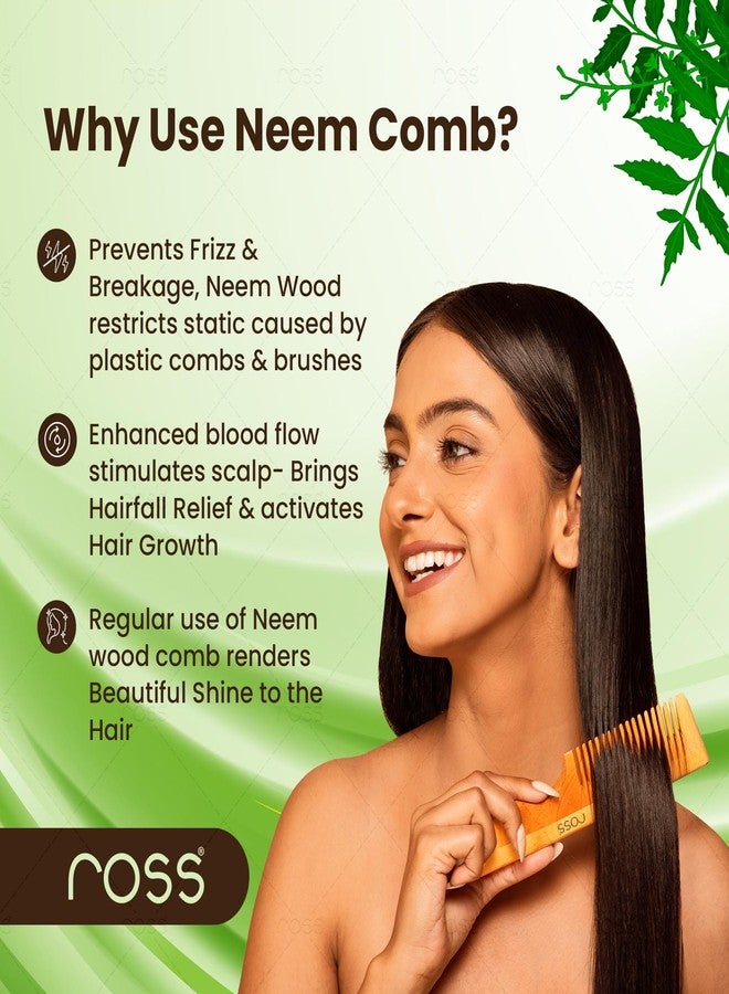 Ross Wide-Tooth Kacchi Neem Comb | Oil-Treated with Neem Oil, Bhringraj & 15+ Ayurvedic Herbs | Anti-Hair Fall, Dandruff & Frizz Control | Herbal Wooden Comb for Men & Women - Image 5