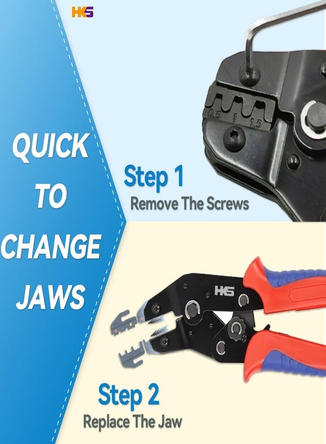 HKS Ratcheting Crimping Tool Set 11 PCS with Changeable Jaws for Dupont JST MOLEX - Open Barrel Terminals, Insulated & Non-Insulated Ferrules, Terminals & Butt Connectors,Solar & Coax Connectors - Image 5