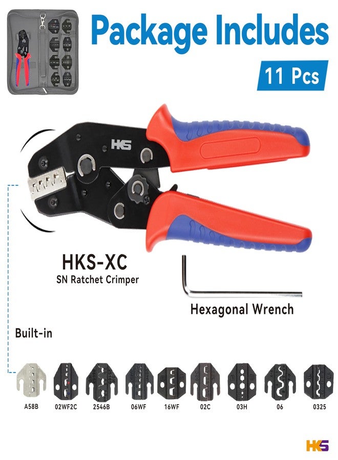 HKS Ratcheting Crimping Tool Set 11 PCS with Changeable Jaws for Dupont JST MOLEX - Open Barrel Terminals, Insulated & Non-Insulated Ferrules, Terminals & Butt Connectors,Solar & Coax Connectors - Image 2