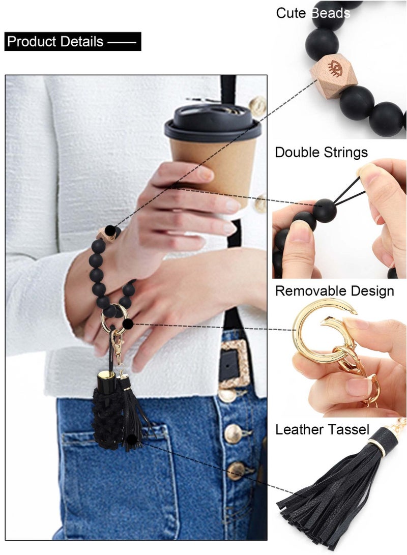 SYOSI Silicone Key Ring Bracelet Wristlet Keychain Unique Beaded Bangle Key Chains for Women with Leather Tassel  - Image 5