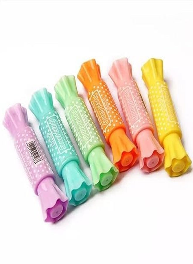 MAKE A WISH Toffee shape highlighter Quirky Pastel Candy Theme Double Tip Highlighters|Set Of 6 Double Sided Pens Gifts For Stationery Hoarders & Kids|Party Return Gifts For Girls-Assorted - Image 1