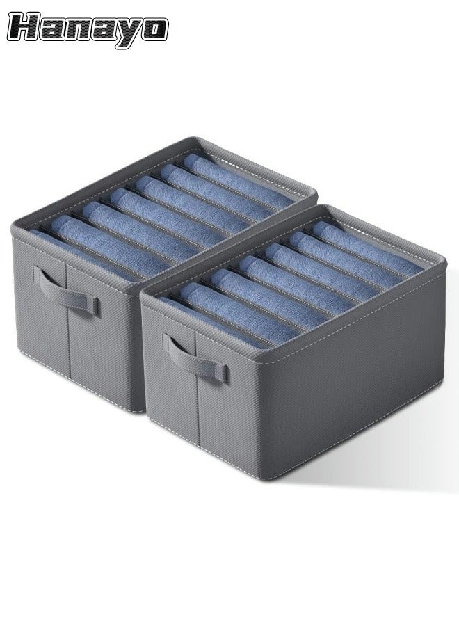 Hanayo 2 Pcs Clothes Storage Boxes 7 Compartments Drawer Organiser System Foldable Cabinet Organiser with PP Board Storage Box for Jeans Trousers T-Shirt Underwear(Grey)  - Image 1
