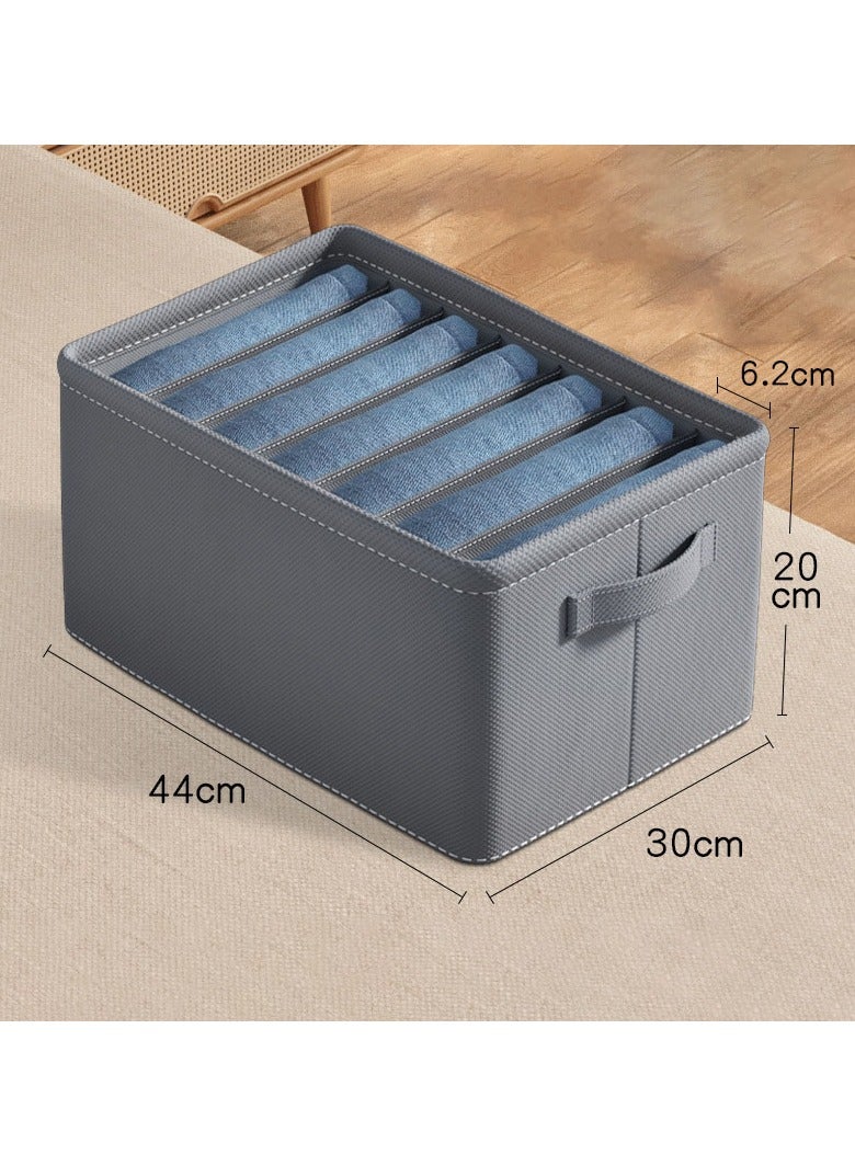 Hanayo 2 Pcs Clothes Storage Boxes 7 Compartments Drawer Organiser System Foldable Cabinet Organiser with PP Board Storage Box for Jeans Trousers T-Shirt Underwear(Grey)  - Image 2