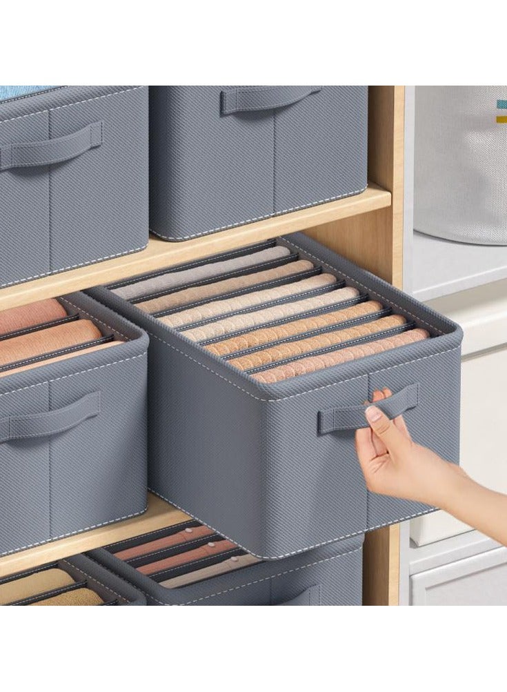 Hanayo 2 Pcs Clothes Storage Boxes 7 Compartments Drawer Organiser System Foldable Cabinet Organiser with PP Board Storage Box for Jeans Trousers T-Shirt Underwear(Grey)  - Image 5