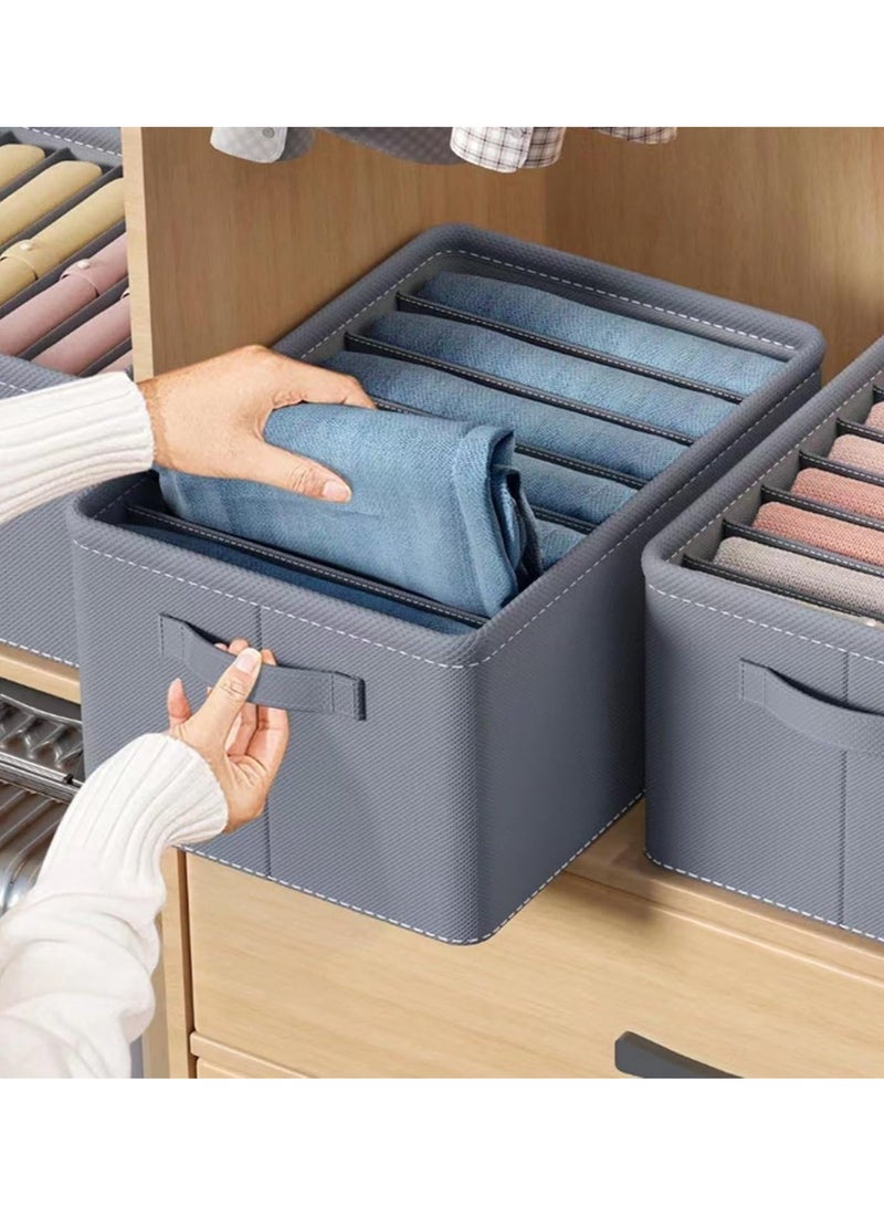 Hanayo 2 Pcs Clothes Storage Boxes 7 Compartments Drawer Organiser System Foldable Cabinet Organiser with PP Board Storage Box for Jeans Trousers T-Shirt Underwear(Grey)  - Image 4
