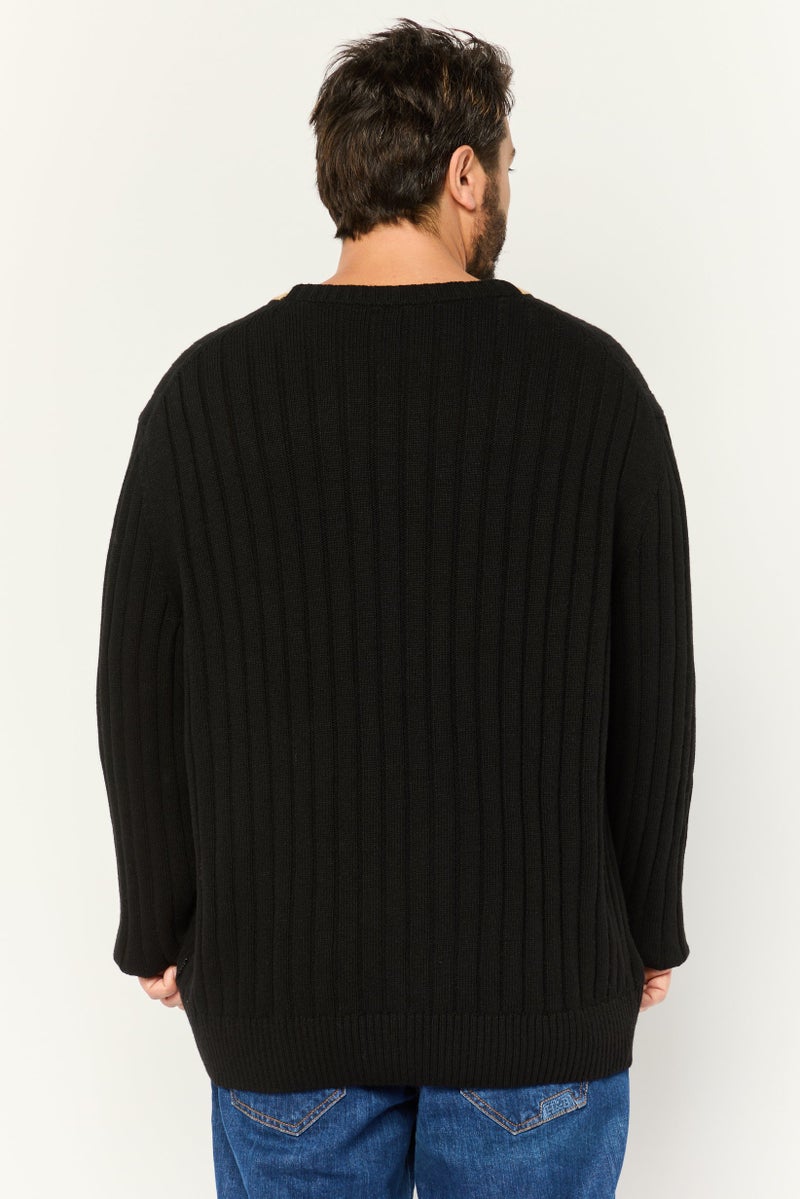 BOSS Men V-Neck Textured Cardigan, Black  - Image 2