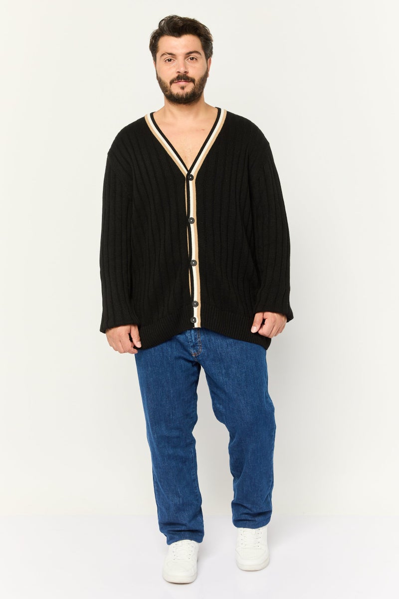 BOSS Men V-Neck Textured Cardigan, Black  - Image 3