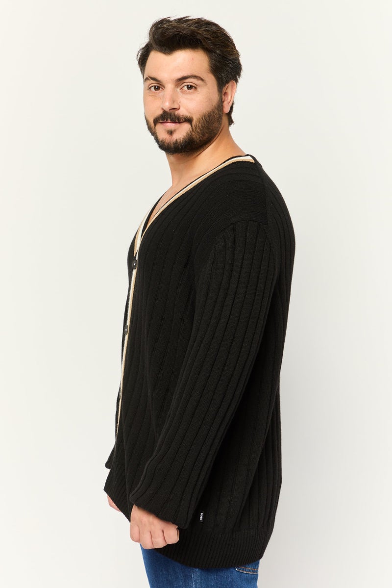 BOSS Men V-Neck Textured Cardigan, Black  - Image 4