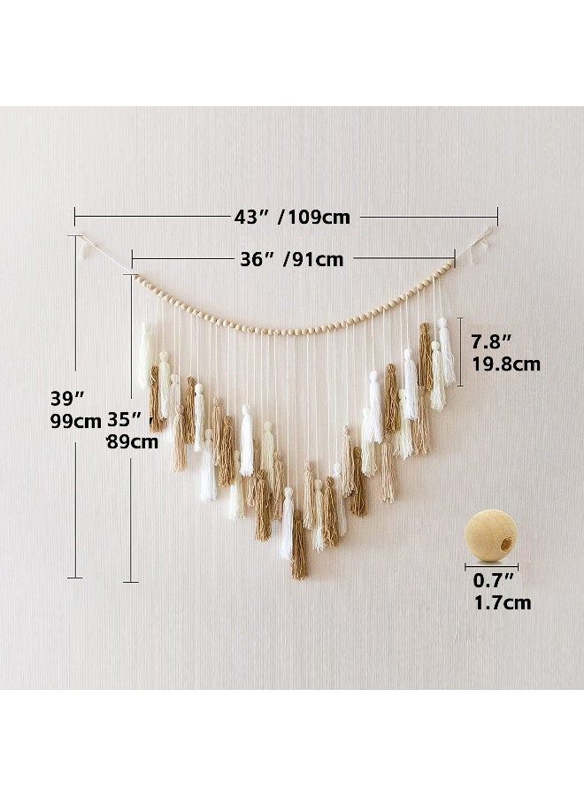 تزيين بتصميم بوهيمي مع تعليق جداري من الخشب مع خرز وتضفير، ديكور منزلي على طراز إنستغرام، يعلق على الحائط باستخدام حبل قطني.