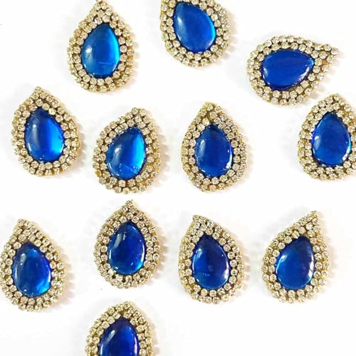 ADIKALA Drop Shape Rhinestone Embellishment Patch for Goddness & Laddu Gopal Dress Decoration, Crafts Ideas, Jewelery Making & DIY Craft Pack of 25 | 3CM (Blue) - Image 2
