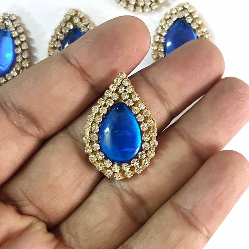 ADIKALA Drop Shape Rhinestone Embellishment Patch for Goddness & Laddu Gopal Dress Decoration, Crafts Ideas, Jewelery Making & DIY Craft Pack of 25 | 3CM (Blue) - Image 4