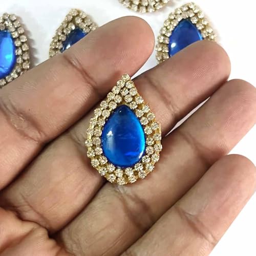 ADIKALA Drop Shape Rhinestone Embellishment Patch for Goddness & Laddu Gopal Dress Decoration, Crafts Ideas, Jewelery Making & DIY Craft Pack of 25 | 3CM (Blue) - Image 1