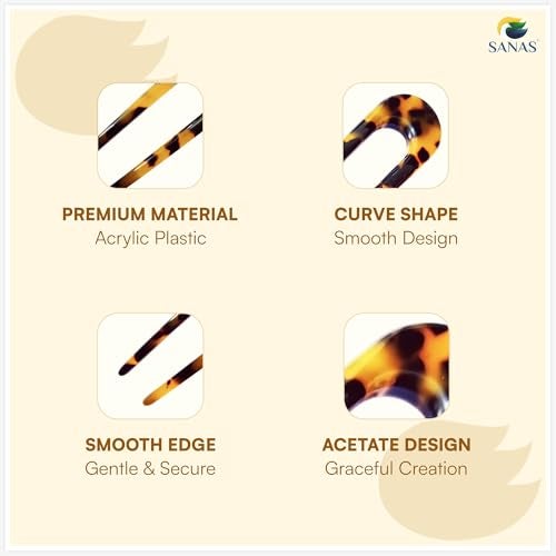 Sanas French Hair Pin For Women (4Pcs) Classic U Shape Hair Pins For Hair Styling Juda Accessories For Women French Pins For Girls U Pin Bun Accessories For Woman (4Pcs) (Multicolor - Acetate Finish) - Image 3