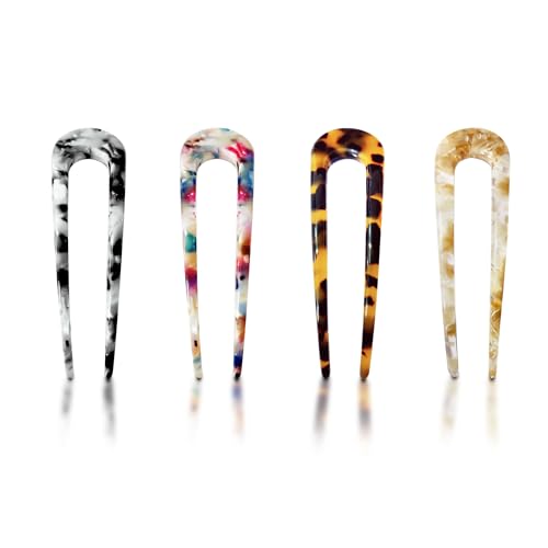 Sanas French Hair Pin For Women (4Pcs) Classic U Shape Hair Pins For Hair Styling Juda Accessories For Women French Pins For Girls U Pin Bun Accessories For Woman (4Pcs) (Multicolor - Acetate Finish) - Image 1