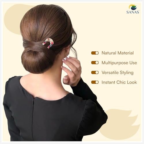 Sanas French Hair Pin For Women (4Pcs) Classic U Shape Hair Pins For Hair Styling Juda Accessories For Women French Pins For Girls U Pin Bun Accessories For Woman (4Pcs) (Multicolor - Acetate Finish) - Image 4