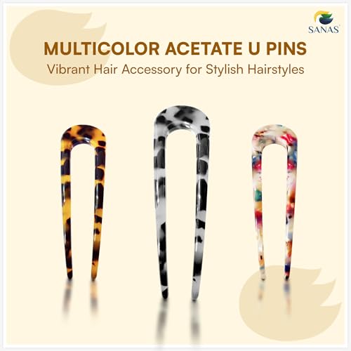 Sanas French Hair Pin For Women (4Pcs) Classic U Shape Hair Pins For Hair Styling Juda Accessories For Women French Pins For Girls U Pin Bun Accessories For Woman (4Pcs) (Multicolor - Acetate Finish) - Image 5