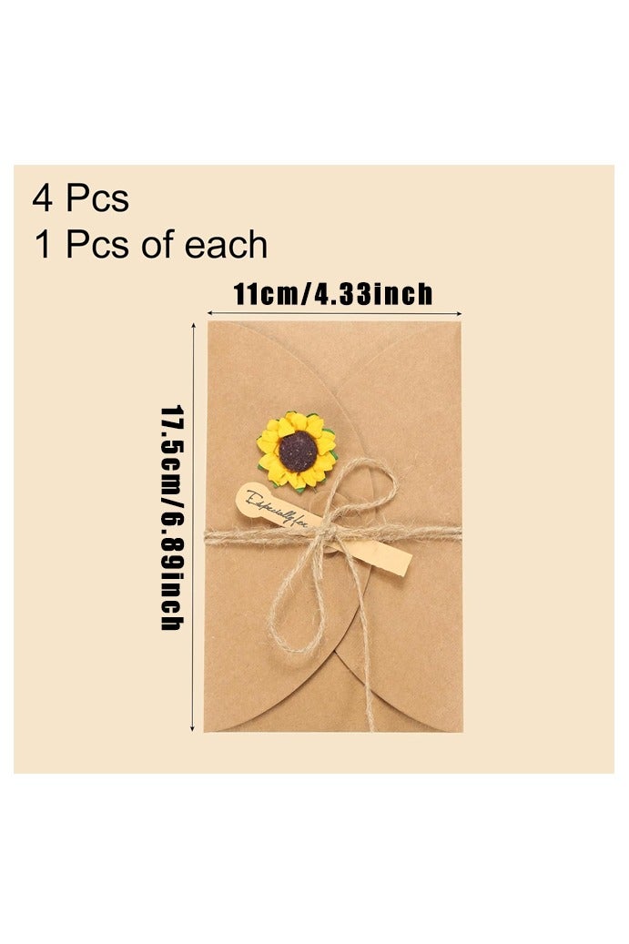 4 Pack Dried Flowers Greeting Cards, Handmade Blank Note Card Flower Invitation Card with Envelopes Vintage Thank You Card for Birthday Party Festival - Image 2