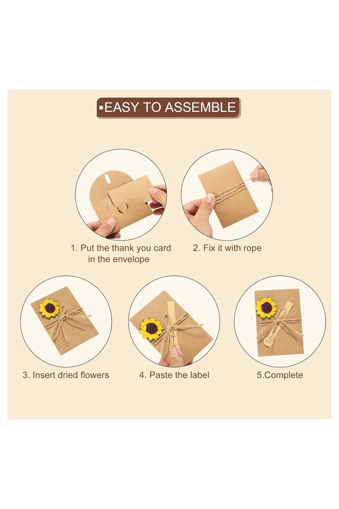 4 Pack Dried Flowers Greeting Cards, Handmade Blank Note Card Flower Invitation Card with Envelopes Vintage Thank You Card for Birthday Party Festival - Image 5