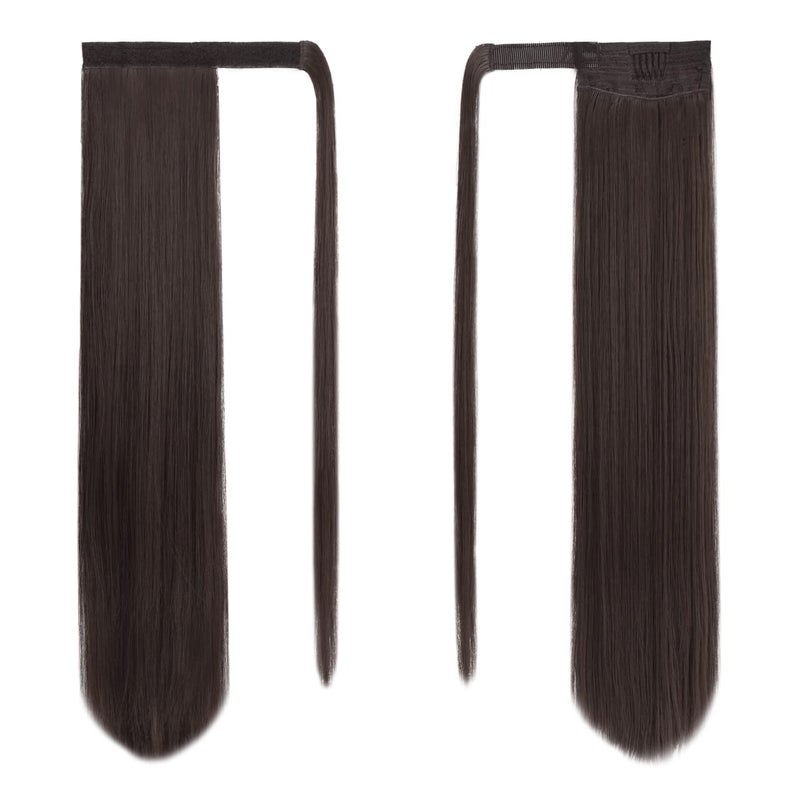 BARSDAR Chocolate Brown Straight Wrap Ponytail Extension - 26 Inch Long Straight Wrap Around Ponytail Hair Extensions for Women, Synthetic Clip in Brown Pony Tails Hairpieces Daily - Image 2
