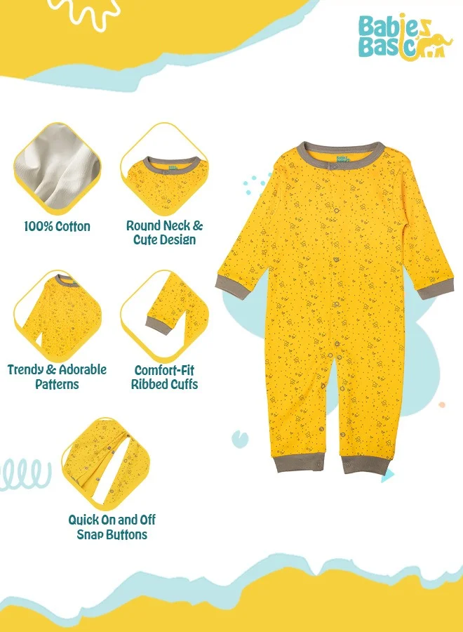 Babies Basic 100% Cotton Printed Long Sleeves Jumpsuit/Romper/Sleepsuit For Babies
