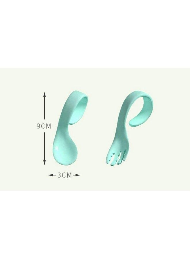 Syga 2Pcs Infant Baby Fork And Spoon Set Baby Feeding Learning Temperature Sensing Kid Utensils Toddler Anti Choke Self Feeding Accessories (Twist Spoon Blue Set) - Image 3