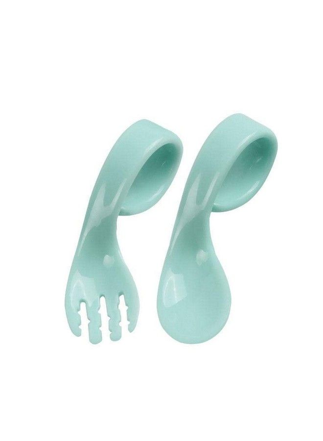 Syga 2Pcs Infant Baby Fork And Spoon Set Baby Feeding Learning Temperature Sensing Kid Utensils Toddler Anti Choke Self Feeding Accessories (Twist Spoon Blue Set) - Image 1