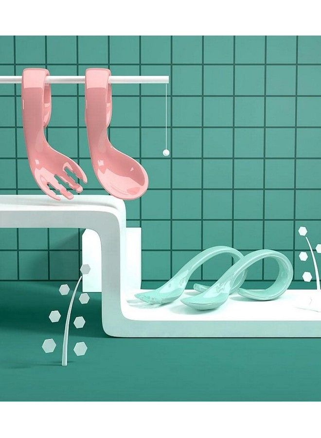 Syga 2Pcs Infant Baby Fork And Spoon Set Baby Feeding Learning Temperature Sensing Kid Utensils Toddler Anti Choke Self Feeding Accessories (Twist Spoon Blue Set) - Image 4