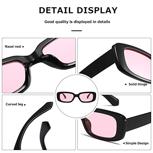 kimorn Rectangle Sunglasses for Women Men Trendy Retro Fashion Sun Glasses 90’s Vintage Square Frame K1200 (Black Frame Pink Lens, 65) - Image 5