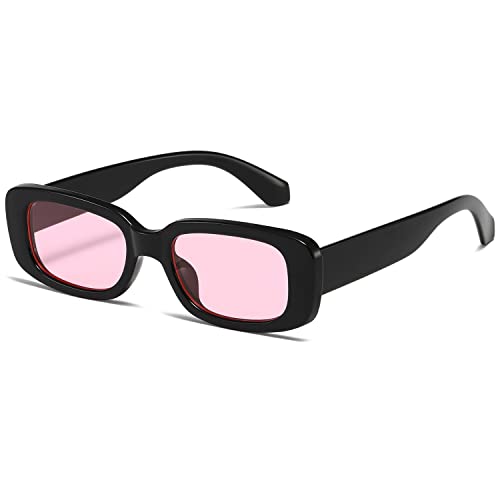 kimorn Rectangle Sunglasses for Women Men Trendy Retro Fashion Sun Glasses 90’s Vintage Square Frame K1200 (Black Frame Pink Lens, 65) - Image 1
