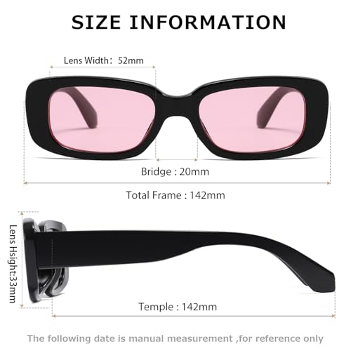 kimorn Rectangle Sunglasses for Women Men Trendy Retro Fashion Sun Glasses 90’s Vintage Square Frame K1200 (Black Frame Pink Lens, 65) - Image 4