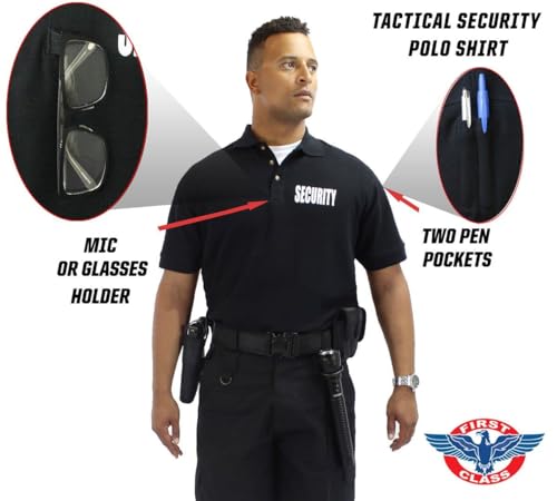 First Class Poly/Cotton Security Polo Shirts (Small, Black/White Security) - Image 3