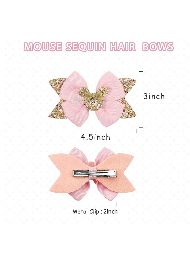 Qearl 8 Pcs Mouse Ears Bow Clips for Girls, Polka Dot Red Bows Theme Park Costume Party Decoration for Toddlers Girls in Pairs - Image 3