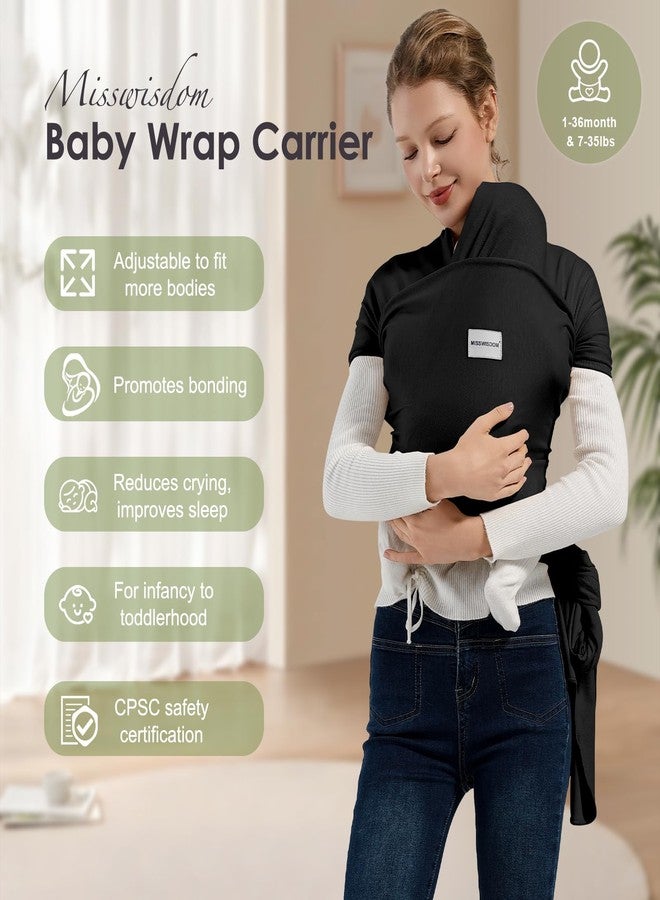 MISSWISDOM Baby Wraps Carrier, Baby Carrier Wrap Newborn Sling 7-35lbs, Baby Wearing Wrap Newborn Wrap Carrier, Baby Sling Carriers for Newborn and Infant, Black - Image 2