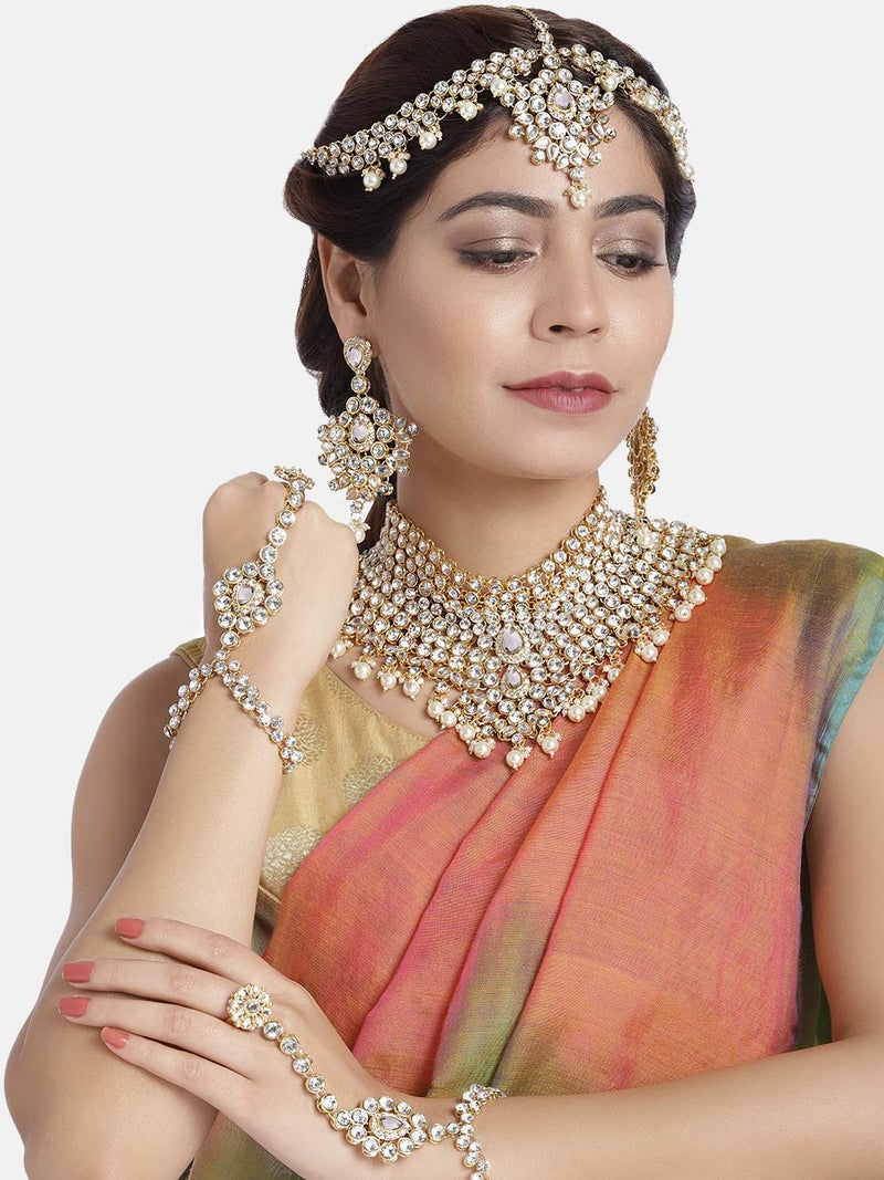 Peora Combo of Jodha Akbar Style Bridal Set with Cream Color Potli Bag Gift For Women - Image 2