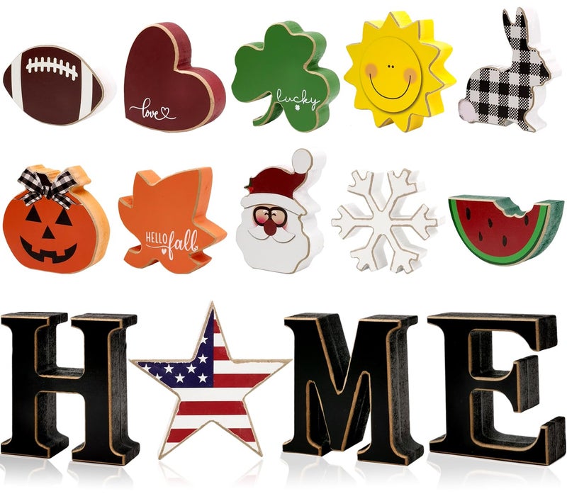 Medoore Interchangeable Home Table Signs with 11Pcs Seasonal Icons, Wooden "HOME" Letter Signs Interchangeable Holiday Decorative Table Shelf Centerpiece for Holiday Room Decoration - Image 2