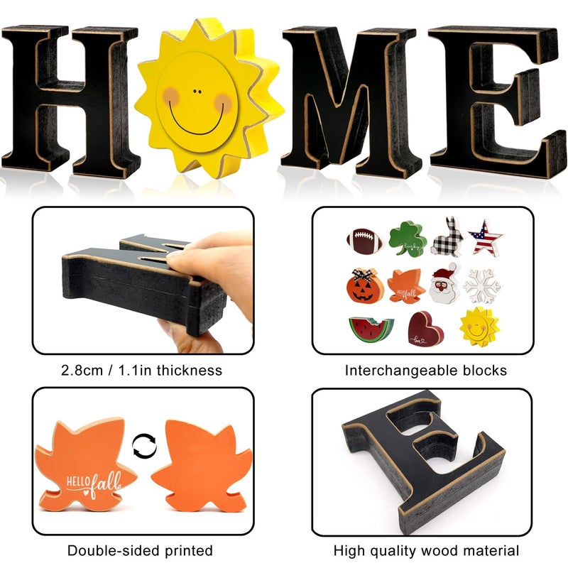 Medoore Interchangeable Home Table Signs with 11Pcs Seasonal Icons, Wooden "HOME" Letter Signs Interchangeable Holiday Decorative Table Shelf Centerpiece for Holiday Room Decoration - Image 4