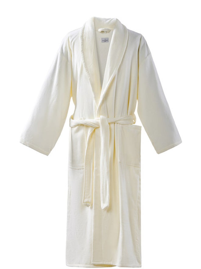 FIELDCREST Velour Shawl Collar Bathrobe 100% Cotton Medium Cream - Image 1