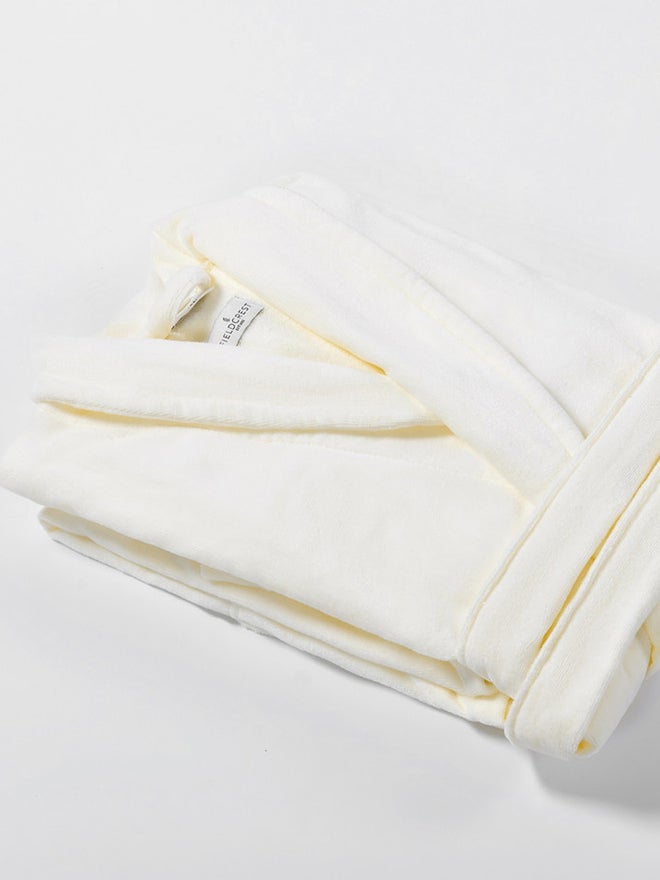 FIELDCREST Velour Shawl Collar Bathrobe 100% Cotton Medium Cream - Image 2
