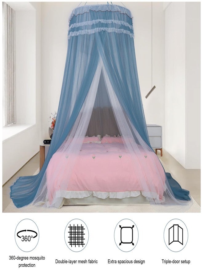 Lanpet Dreamy Princess Bed Canopy for Girls, Double Layer Sheer Mesh Canopy Curtain, Canopies Netting Room Decor Tent Mosquito Net for Kids & Adults Queen King Bed,Pink, Blue, 2LD1253-BL/Z - Image 2