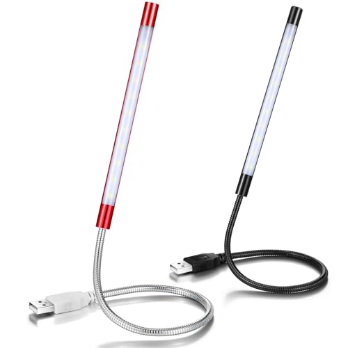 Tujoe 2 Pieces USB LED Light for Laptop Keyboard Gooseneck Light Computer Lamp Flexible Stick Dimmable LED Lamp Touch Switch for Reading Book(Black, Red) - Image 1