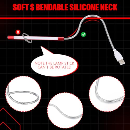 Tujoe 2 Pieces USB LED Light for Laptop Keyboard Gooseneck Light Computer Lamp Flexible Stick Dimmable LED Lamp Touch Switch for Reading Book(Black, Red) - Image 2