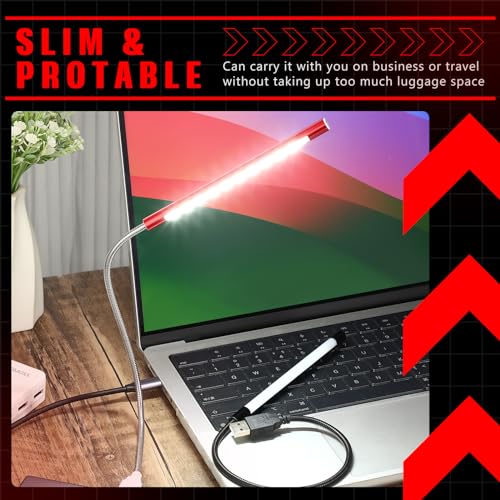 Tujoe 2 Pieces USB LED Light for Laptop Keyboard Gooseneck Light Computer Lamp Flexible Stick Dimmable LED Lamp Touch Switch for Reading Book(Black, Red) - Image 5