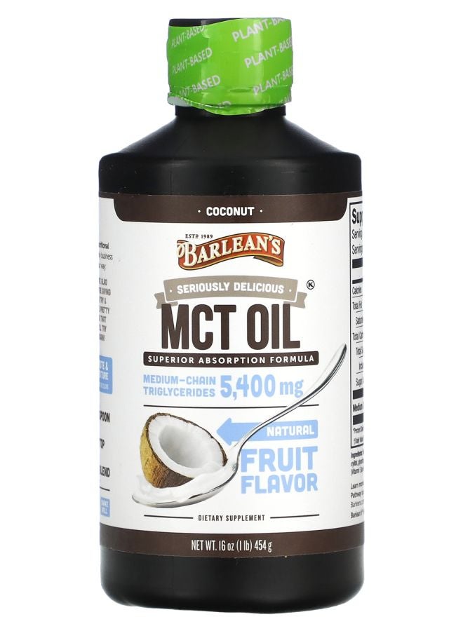 BARLEAN'S Seriously Delicious MCT Oil Superior Absorption Formula Coconut 5400 mg 1 lb (454 g) 