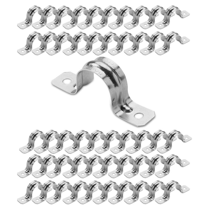 OHLECTRIC Heavy Duty Pipe Strap 50 Pack Inch Zinc Plated Steel Conduit Clamps 2 Hole Steel EMT Pipe Strap U Bracket Zinc Coated Tension Tube Clip Metal Pipe Clamp for EMT Conduits